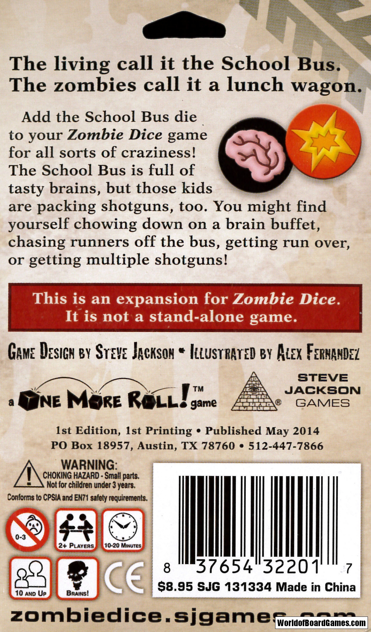 Zombie Dice 3 School Bus Game Expansion From Steve Jackson Games SJG 131334 