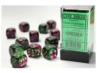 Gemini - Green-Purple/Gold - d6, 12st (16 mm, prickar)