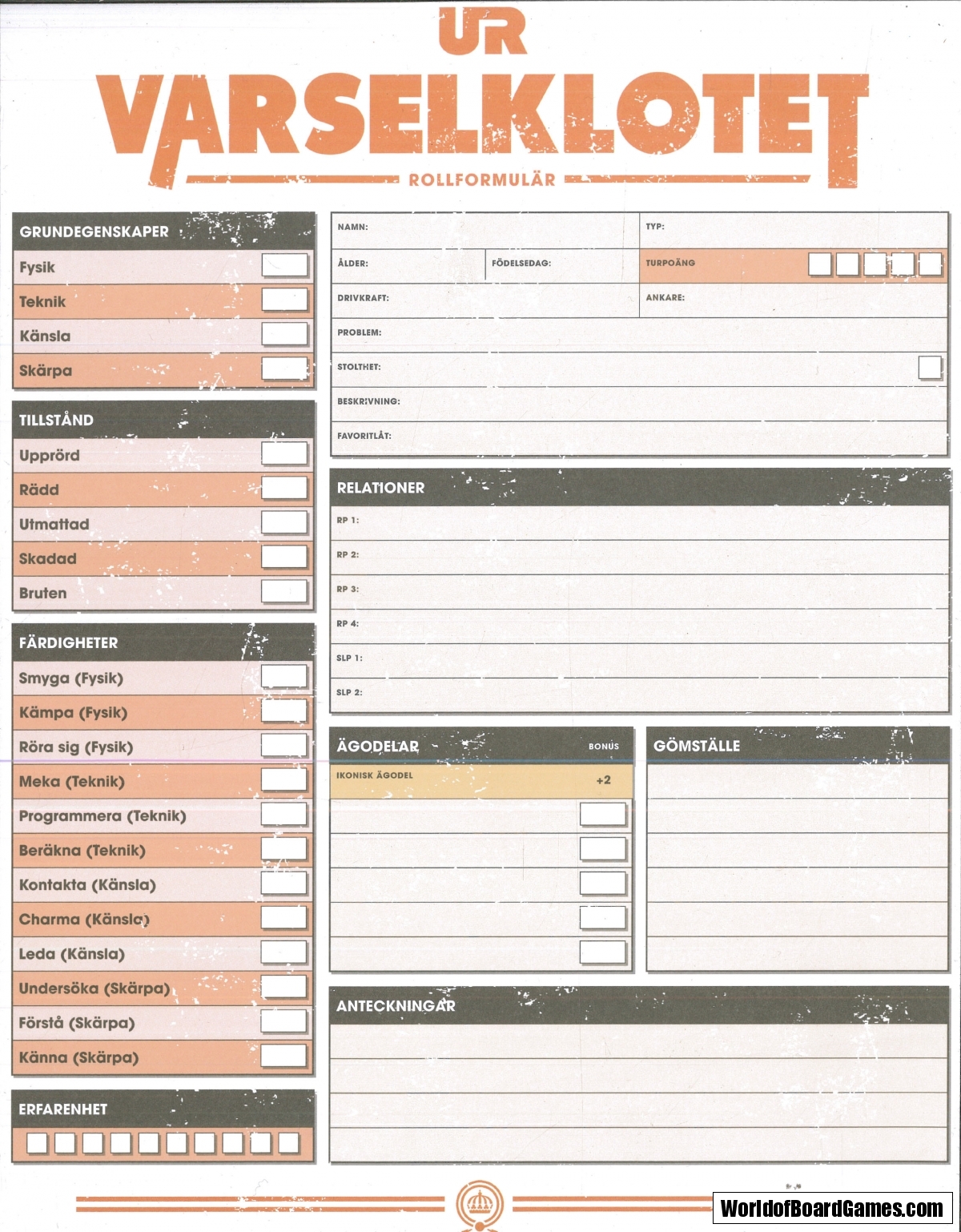Ur Varselklotet Rollformularsblock Worldofboardgames Com