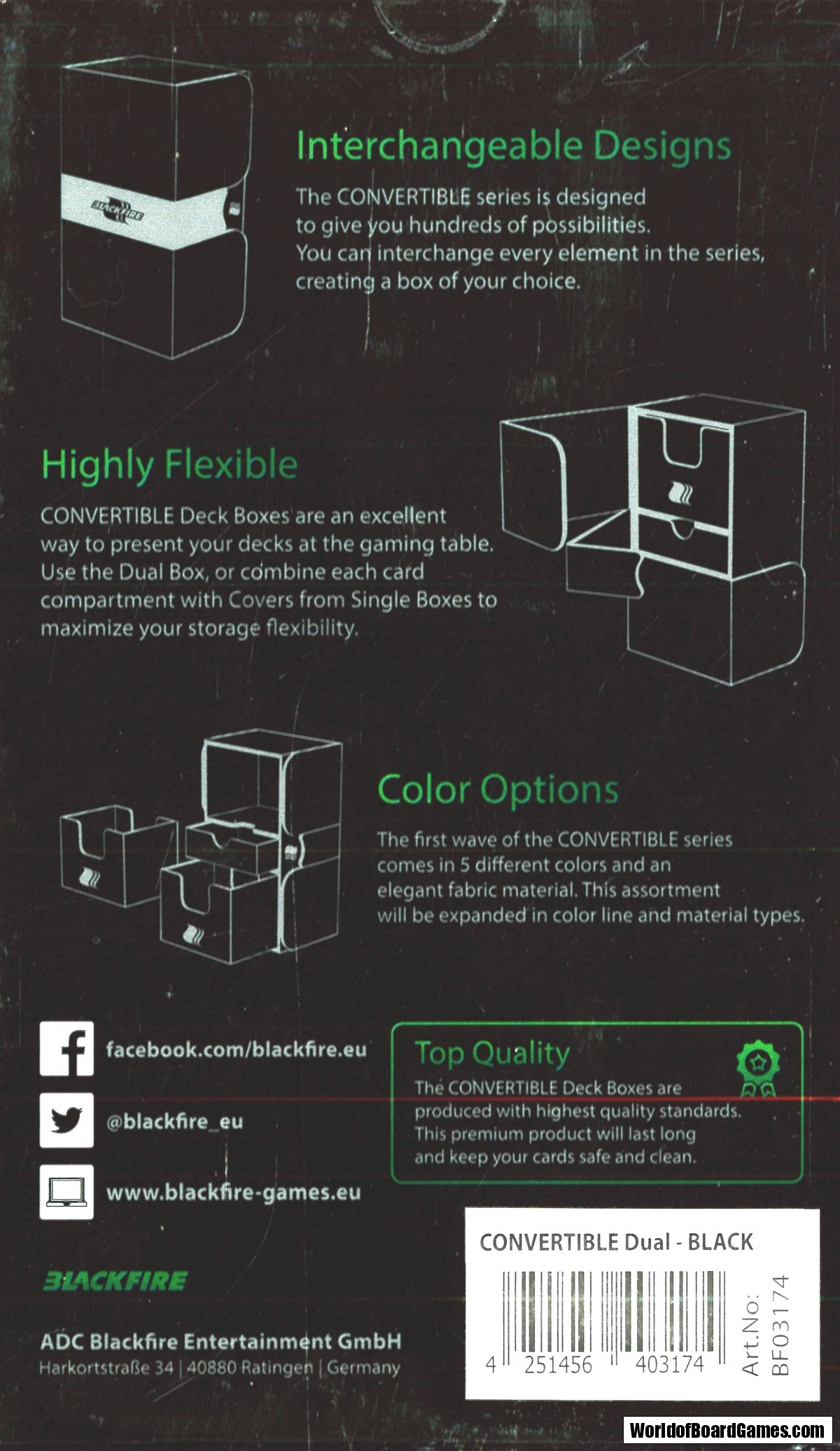 Blackfire Convertible Premium Deck Box Dual 200+ Standard Size Cards Black