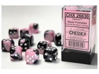 Gemini: Black-Pink/White - d6, 12st (16 mm, prickar)