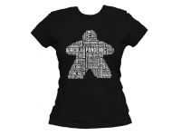 T-shirt: Mr. Meeple - White Meeple Wordle, Version 3: Scythe (Black) - Woman's Large