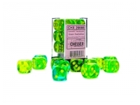 Translucent Gemini: Green-Teal/Yellow - d6, 12st (16 mm, prickar)