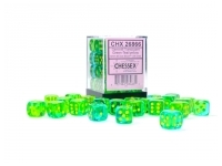 Translucent Gemini - Green-Teal/Yellow - d6, 36 st (12 mm, prickar)
