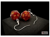 Örhänge: Hook - Glitter Ruby/Gold Mini-Poly D20 (Par)