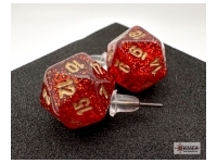 Örhänge: Stud - Glitter Ruby/Gold Mini-Poly D20 (Par)