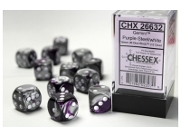 Gemini: Purple-Steel/White - d6, 12st (16 mm, prickar)