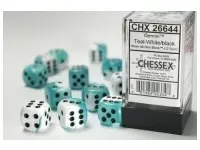 Gemini: White-Teal/Black - d6, 12st (16 mm, prickar)
