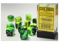 Gemini: Green-Yellow/Silver - d6, 12st (16 mm, prickar)