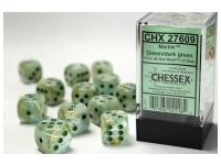 Marble - Green/Dark Green - d6, 12 st (16 mm, prickar)